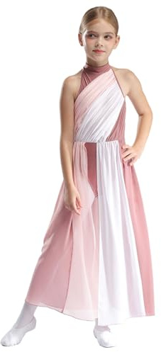 TTAO Enfant Fille Robe Ballet Danse Classique Justaucorps Gymnastique Patinage Artistique Robe Danse Latine Jazz Rumba Salsa Valse Tango Performance Dancewear 5-16 Ans Rose poussiéreux 11-12 Ans