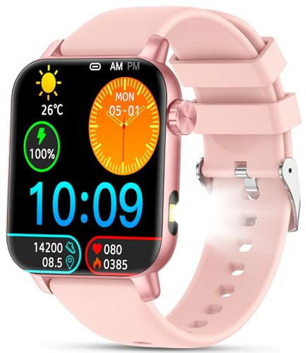 YYKY Smartwatch Uomo Donna,Orologio 𝐆li𝐜𝐞𝐦𝐢𝐚 1.85Chiamate Bluetooth,DIY Quadrante Video Watch,Torcia LED,FitnessTracker HRV,Sonno,Cardiofrequenzimetro,Meteo,IP68,100+Sport Android iOS Rosascuro