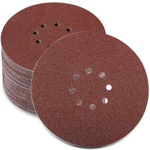 Tczecoo 50 Stück Schleifpapier 225mm Klett, 225mm Schleifscheiben, Rund | 8 Loch Schleifscheiben für Trockenbauschleifer Langhalsschleifer Schleifgiraffe, Körnung 10 x P40/60/80/120/240