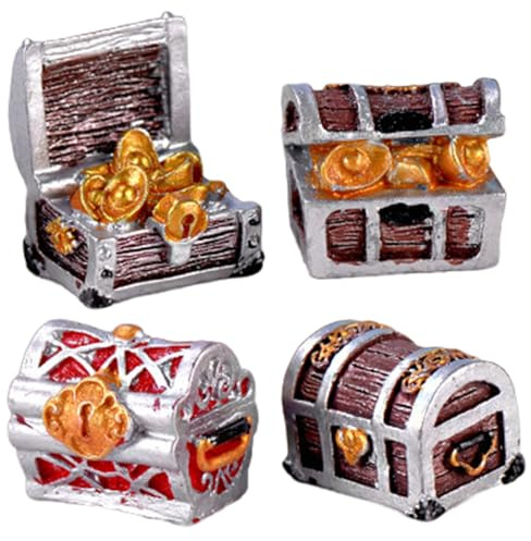 SWEETBIUTI Coffre au trésor d'aquarium, 4pcs Coffre au trésor Miniature Vintage réaliste, Ornements de décoration d'aquarium sous-Marine pour la Maison de Poisson Artisanat décoration
