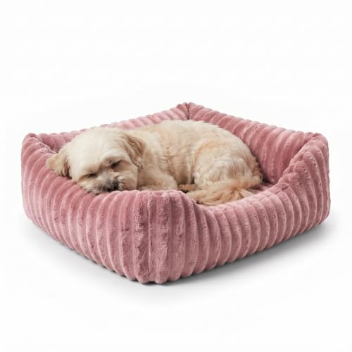 4L Textil Bella Plüsch-Hundebett Premium-LINE Kuscheliges Hundekörbchen aus Cord Katzenkorb Hundekorb für Welpen Hundebett flauschig Hundesofa kleine Hunde (Rosa, 60x40 cm)