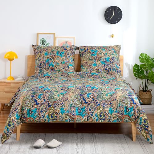 ATsense Bettwäsche 200x200 Baumwolle, Bunt Renforcé Bettwäsche-Sets ÖkoTex Bettbezug 200x200 3teilig, Super Weich, mit Reißverschluss 1X Bettwäsche + 2X Kissenbezug 80x80（Dunkelblau und Gold）