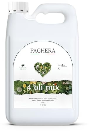 PAGHERA NOVAERA BY SYMBIAGRO 4 OLI MIX 5L, Emulsione Idrosolubile di Neem, Karanja, Lino e Soia, per Benessere generale delle piante, Prato, Siepi, Ornamentali e Orto, Made in Italy