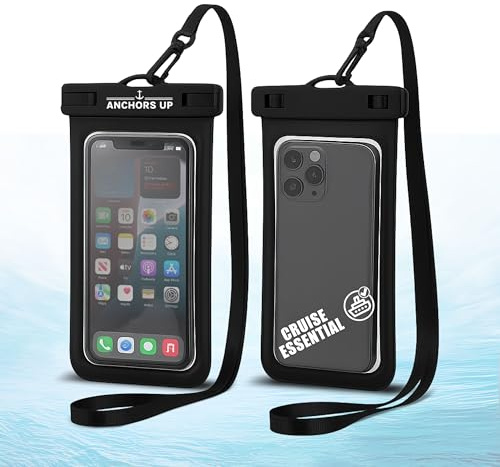 Cruise Waterproof Phone Pouch with Lanyard – Universal Mobile Case for iPhone & Android – Cruise & Beach Holiday Essential – Fits Most Phones – Underwater Touchscreen Bag for Pool & Travel (Black)