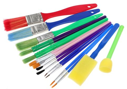 Housoutil 15pcs Safe Boys and Girls Paint Brushes Non-toxic Tempera Paint Art Supplies for Boy Girl