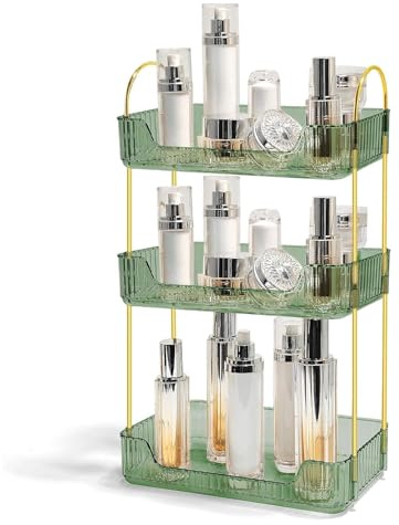Euakee Organizzatore di Trucco, Organizzatore di Cosmetici ad Grande Capacità, Organizer Profumi, Organizer Trucco Bagno, per Toeletta, Regali per Donne, Mamme, Fidanzate (3 Strati, Verde)