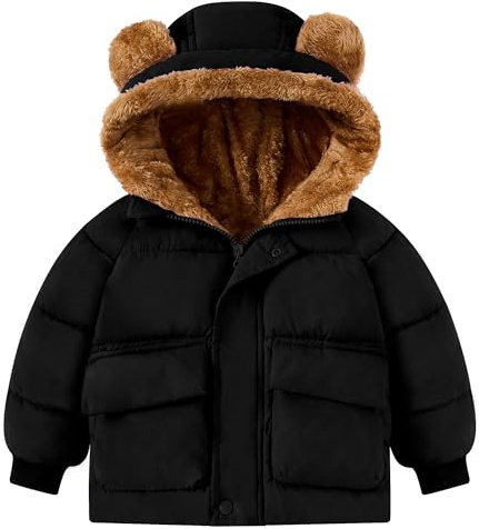 SFreeBo Giacca invernale per neonati, giacca in pile per bambine e bambini con cappuccio e tasche, fodera in peluche, abbigliamento invernale 6 mesi-5 anni