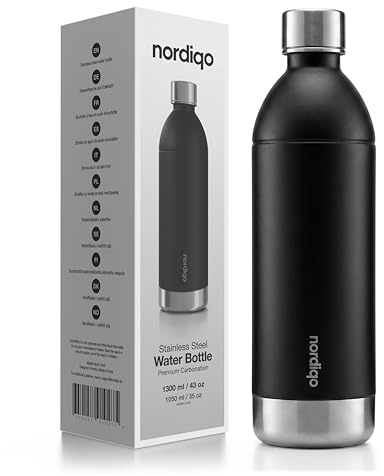 Nordiqo Premium 1.3L / 1300 ml Flasche aus Edelstahl | Kompatibel mit Aarke Carbonator III und SMEG Wassersprudlern | Ohne Ablaufdatum & Plastik | Auslaufsicher | Spülmaschinenfest