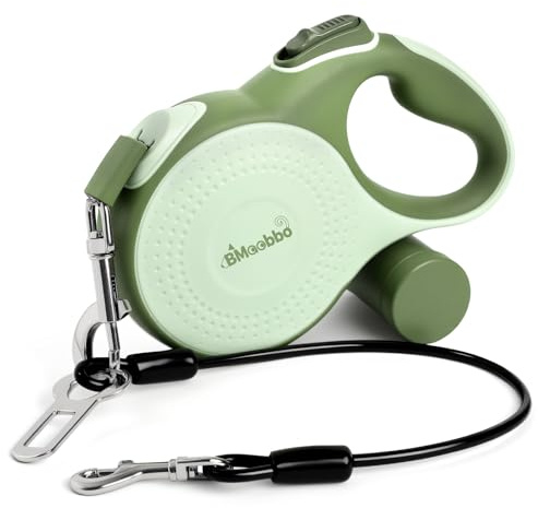BMaobbo Einziehbare Hundeleine 8m, Rollleine mit bissfesten Stahlseil & Kottaschenhalter, Verhedderungsfreies Design, Schnellbremse & Anti-Rutsch Griff, für Hunde bis 35kg,für Training, Wald,Strand