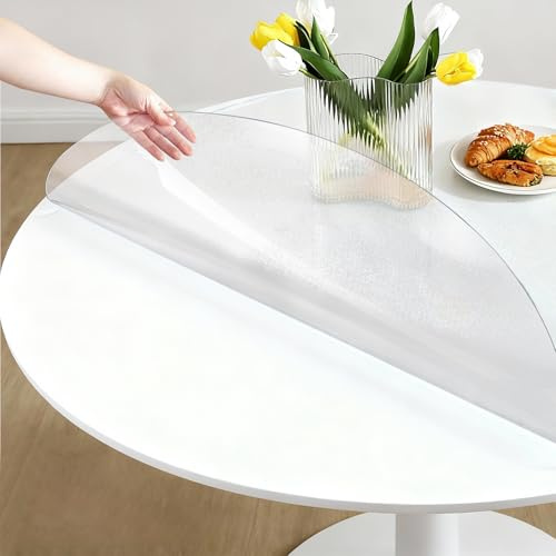 ProsperJoyChant Round Frosted Table Cover Protector 48 Inch - 2mm Thick Waterproof PVC Furniture Protective Pad for Dining Room Tabletop