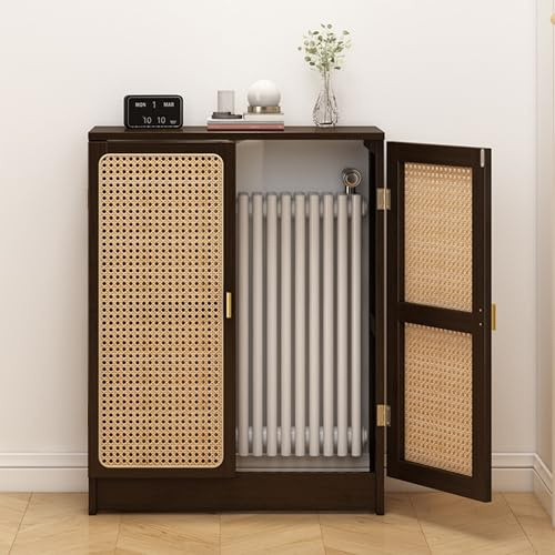 XCLOOZGL Cache Radiateurs Marron Rotin Tressé Armoire Décorative en Bambou pour Anciens Radiateurs Étagère De Rangement Multifonctionnel pour Salon Chambre Salle Bain Bureau,H80*L50cm