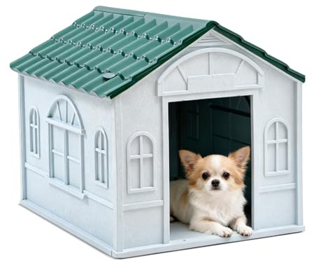 PETCUTE Hundehütte Outdoor aus Wasserfestem Polypropylen,Hundehaus,Katzenhöhle Indoor und Outdoor,Belüftet,Haustierhaus für Hunde & Katzen,für Alle Jahreszeiten,Grün,M