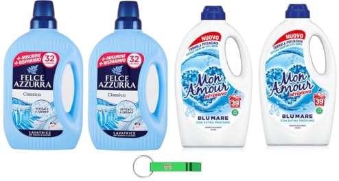 Felce Azzurra Mon Amour Set di detersivo, 2 x 1595 ml + 2 x 1560 ml + portachiavi Beni Culinari