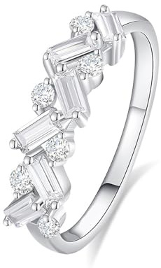 Epinki Gold 18 Karat Hochzeitsring Echt Gold Schmuck, Welle Pärchen Ringe mit Moissanit Rechteckschliff, Eheringe PT950 Platinum, Gr.47-65