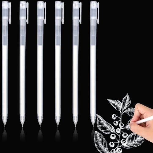Yeheap 6 st vita gelpennor, vita kulspetspennor med fin spets | Vit ogenomskinlig färg, utmärkt täckning, enhetligt flöde, 0,5 mm spets, för svart papper, teckning, skrivning