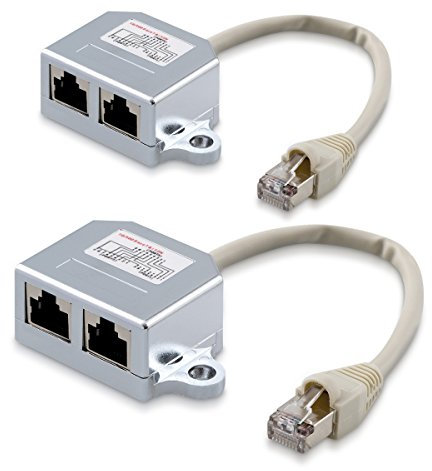 kwmobile 2X Netzwerkkabel Splitter Anschlussverdoppler - Netzwerk ISDN Adapter LAN Verteiler - T-Adapter - Netzwerk Kabel auf 1x ISDN 1x Ethernet