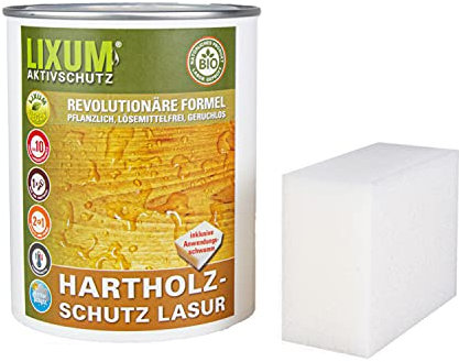 LIXUM AHORN HARTHOLZSCHUTZ Bio LASUR (farblos) 175ml = 5m²- natürlicher Langzeitschutz für Holz, hält bis zu 10 Jahren, nur 1 Anstrich nötig. Mit integriertem UV-Schutz und ohne Weichmacher.
