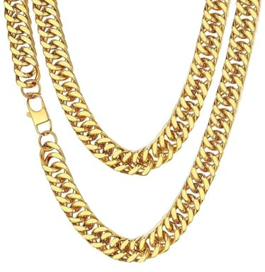 ChainsHouse Halskette Edelstahl Panzerkette für Herren Damen 13MM breit kubanische Halskette Cuban Kette Gold mit Geschenkebox enthält - 71cm