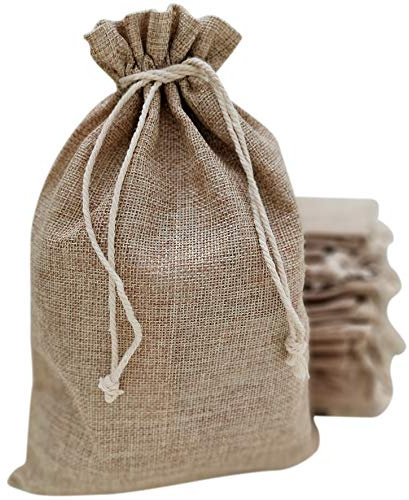 Supply Friend 25 Burlap Bags with Drawstring 8x12 Inch - Reusable Grocery, Household, Kitchen Storage Bag, Christmas, Advent, Holiday Gift Wrap, Wedding and Birthday Party Favor Gift Pouches