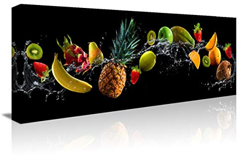 Visario Leinwandbild 120x40 cm 5745 Früchte Obst Küchenmotiv auf Leinwand fertig gerahmt Holzrahmen Wandbild modern bunte Lebensmittel Obstkorb Wanddekoration Küche Wohnzimmer Esszimmer Kunstdruck