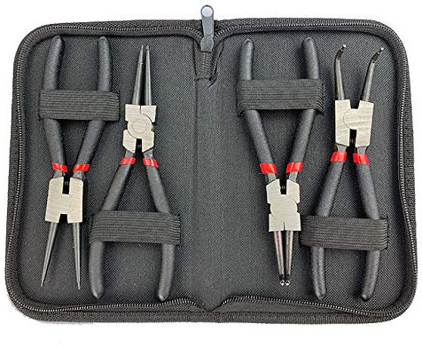 Emsmil Set di 4 pinze 7 pollici / 175 mm Pinze per Anelli Elastici di Sicurezza Bloccaggio Interni Esterni Dritti Piegati Pinze di Montaggio Manici Antiscivolo con Borsa in Tessuto Oxford