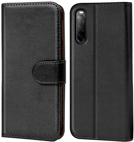 Verco Handyhülle für Sony Xperia 10 III Hülle, Bookcase Tasche Flipcover für Sony Xperia 10 III (3) Case [Kartenfächer/Aufstellfunktion], Schwarz
