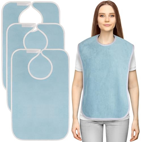Utopia Towels 3 Pack Premium Unisex Adult Bibs for Elderly Women Men, Waterproof Bib for Eating, Adjustable and Washable (Blue)
