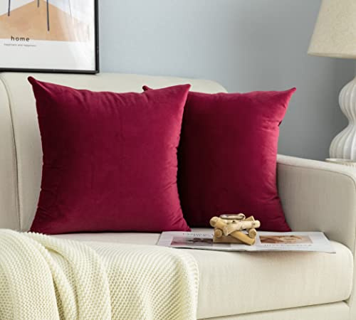 GIRASOLE HOME Coppia Federe Cuscini in Velluto Per Divano e Letto Antiacaro e Ipoallergenico Copricuscini Arredamento Casa con Zip Invisibile 2 pezzi (45x45cm, Bordeaux)