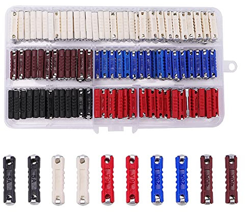 VooGenzek 200 PCS Torpedo Fuses for Continental and European Cars, Replacement Set With Plastic Storage Box, for Vintage Old Style Classic Cars, 5A 8A 16A 25A 40A