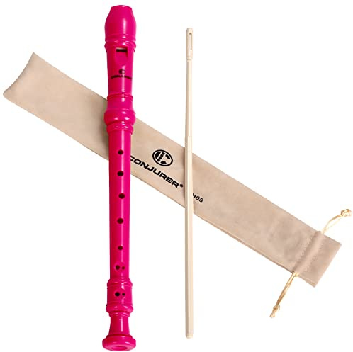 CONJURER Soprano Recorder Instrument for Kids&Student - German Fingering 8 Hole Flute Recorder ABS Descant Recorders for Beginners with Cleaning Rod and Bag, Pink