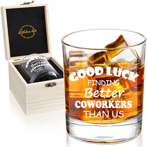LIGHTEN LIFE Viel Glück beim Finden besserer Kollegen als uns Whiskyglas, Neuartiges Geschenk zum Abschied von Kollegen in wertvoller Holzkiste für Kollegen, Chef, 12 oz altmodisches Glas