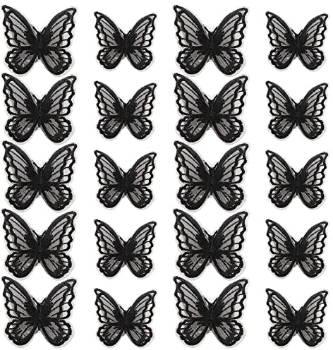 ECSiNG 20 Stücke Schmetterling Applikationen mit Spitze Doppelschichten Schmetterling Stickerei In 2 Verschiedenen Größen Kleidung Zubehör für DIY Handwerk Schwarz