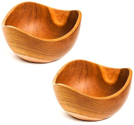Rainforest Bowls Set of 2 6.5 Wavy Javanese Teak Wood Bowls- Perfect for Daily Use, Hot & Cold Friendly, Ultra-Durable- Exclusive Luxury Custom Design Handcrafted by Indonesian Artisans