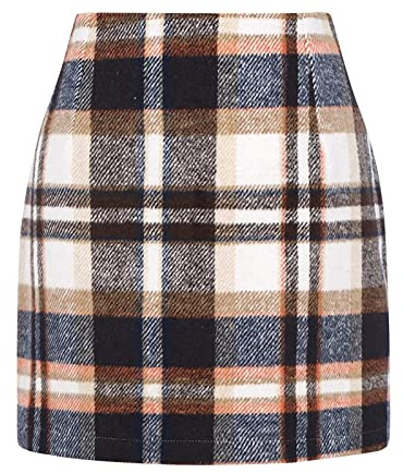 Damen Kariert Knielang Wollrock Winterrock Midirock Büro Figurbetont Mit Plaid A Linie Hohe Taille Arbeitsrock Herbst Winter Vintage Retro Bodycon (BW1-3, XL)