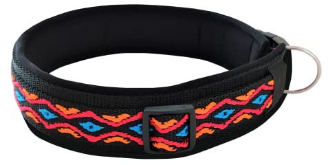 BUDDYPACK-Halsband Extra-Breit & Weich mit Neopren-Polster für Kleine und Große Hunde (Schwarz-Bunt auf Schwarz, Größe S)