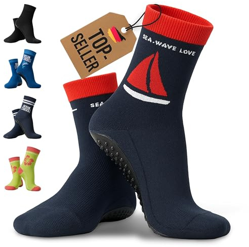 OceanSocks Strandsocken mit Sohle und Tasche – Badeschuhe für Kinder, Damen & Herren – rutschhemmende Wasserschuhe für Strand, Boot, Wasser, Watt und Meer