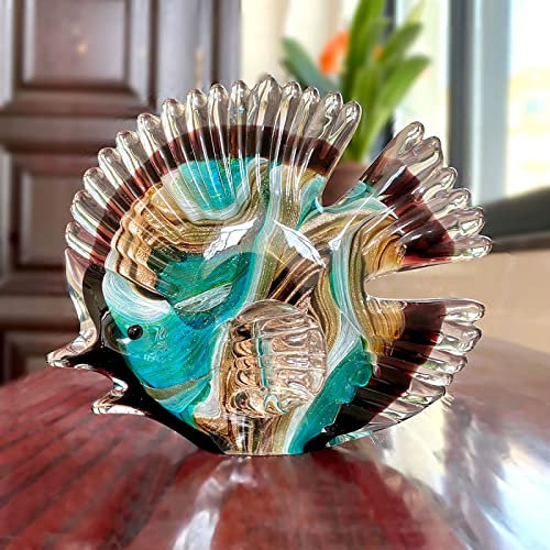 DECRZPB Handgefertigte Glasfigur mit tropischen Fischen mundgeblasenes Glas farbige Glasur Briefbeschwerer Geburtstagsgeschenk Tischdekoration Heimdekoration