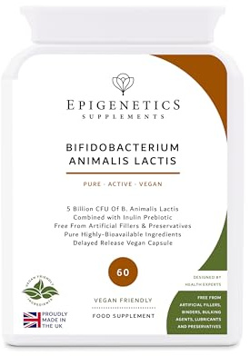 Bifidobacterium Animalis Lactis | 5 Billion CFU Probiotic + Chicory Root Prebiotic (Inulin) | 60 Vegan Delayed Release Capsules UK Made | 2 Month Supply