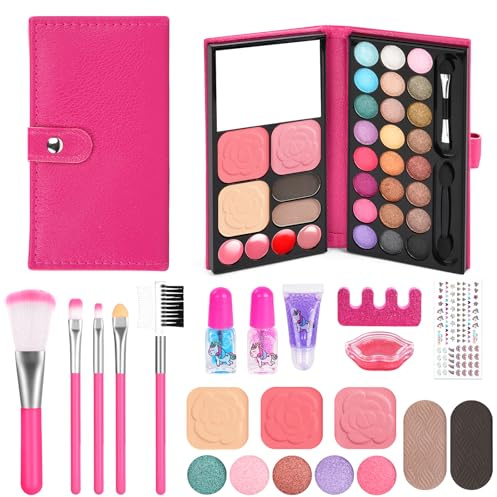 Aomig Kinderschminke Set, 12 Stück Waschbar Kosmetisch für Kinder, Sicher Ungiftig Kinder Schminkset Mädchen, Make up Spielzeug, Halloween Weihnachts Geburtstags Geschenke für Mädchen 5-12 Jahre