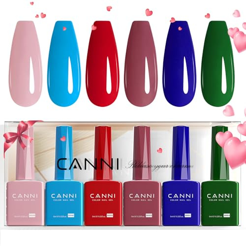 CANNI UV Nagellack Set 6 Farben Gellack 9ml | Rosé Blau Rot Grün Farbgel Gelnägel UV Lack Soak Off Gel Nail Polish gellack für UV Lampe