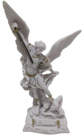 OVUNQUE PROTEGGIMI Statua San Michele Arcangelo bianco cm 17 (6.69'') in polvere di marmo con spada