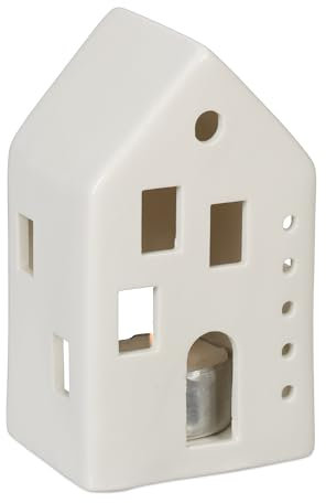 Relaxdays Casetta Portacandele in Ceramica, Casa Luminosa Porta-Tealight, per 1 Candelina, HLP: 12 x 7 x 6 cm, Bianco