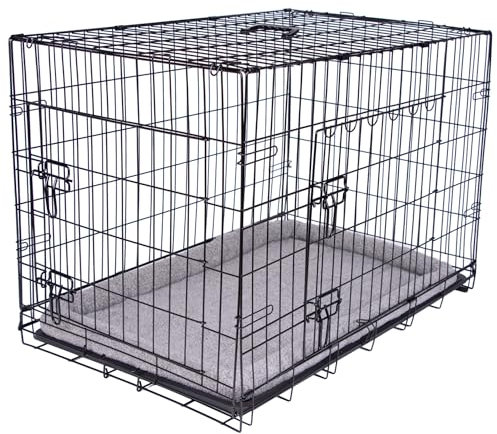 Pretty Pooch Dog Crate Puppy Cat Pet Training Cage Carrier Large Metal Folding with Tray Double Door and Bed (Large - 36 Inch)