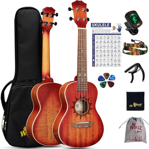 Winzz Ukulele Erwachsene Konzert 23 Zoll Anfänger Set Mahagoni-Holz, Kinder Einsteiger, Einzigartige Ukulele Kaufen Geschenke (Carbon Saiten, Matte Sunburst)