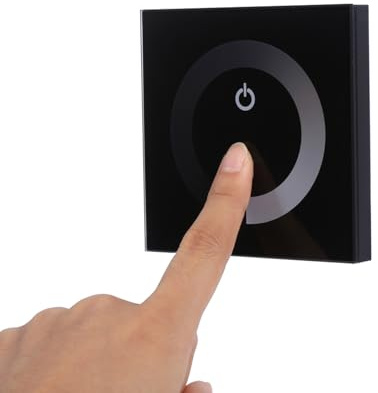 Nikou DC 12V-24V Wand Touch Panel Dimmer,Einfarbiger Touch Panel Dimmer,Wandschalter Controller für Einfarbigen LED Lichtstreifen(Schwarz,86x86x35mm)