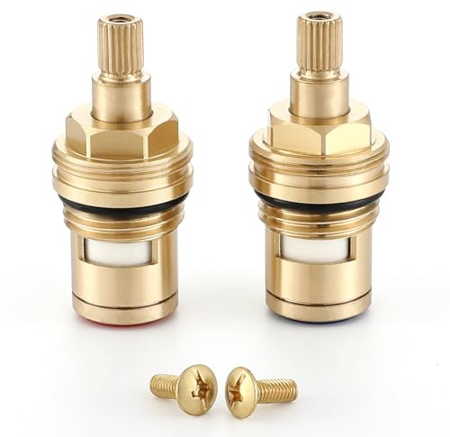Muxios BSP 1/2 Thread Hot and Cold Pair Tap Cartridges 20Teeth Solid Brass | Faucet Ceramic Disc Tap Valve Insert Cartridge Quarter Turn Replacement for Bathroom Kitchen Faucet with Brass Screws
