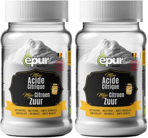 Epur - Acide Citrique, Ecocert 100% naturel, Idéal pour Détartrer bouilloires et cafetières, Dissout la rouille sur le métal, 400 g (Lot de 2)