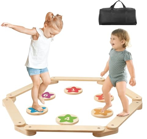 VEVOR Trave di Equilibrio Colorata Impilabile, Confezione da 6, Giocattoli Montessori per Bambini da 2 a 6 Anni, Promuove Coordinazione e Abilità Motorie, Corso di Ginnastica all'Aperto per Interni
