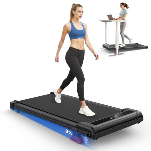 Walking Pad with 8% Incline, 8km/h Under Desk Treadmill, 130kg Capacity | 2.5HP Silent Motor, Ultra Slim Walking Machine, 8-Point Shock Absorption, 5-layer Running Belt, ＜45dB, for Home Office Use