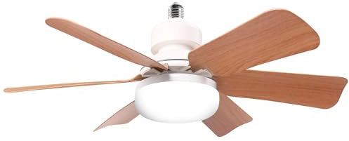 himmel Ventilateur plafond avec lumiere, 30W Lampe Ventilateur Plafond avec Douille E27, Dimmable LED pour Chambre, Salon, 3 Vitesses, 6 Pales (Couleur du bois)